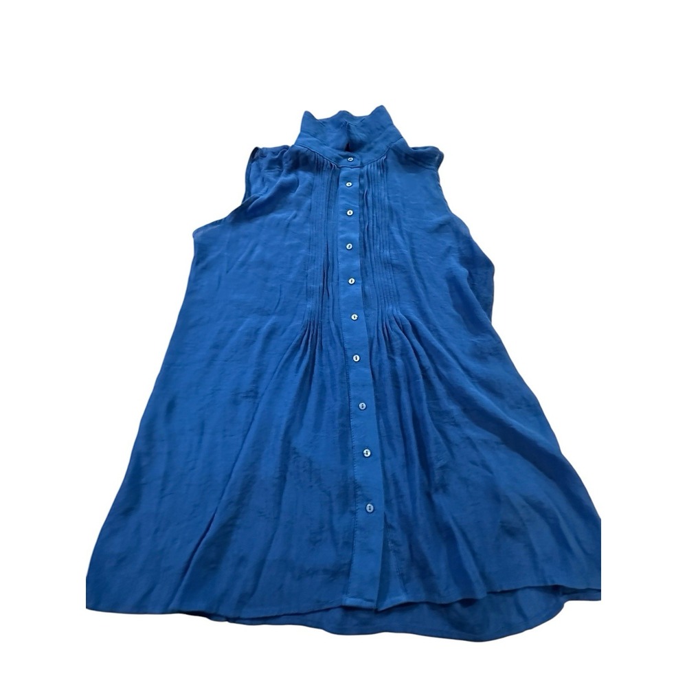 Fever Womens Blouse Blue Sleeveless Button-Up Pullover Size Small High Neck EUC